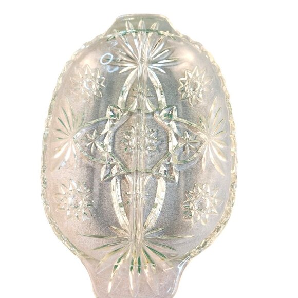 Anchor Hocking Star Of David Clear Glass Divided Oval Relish Nut Dish Vintage El - Picture 3 of 8